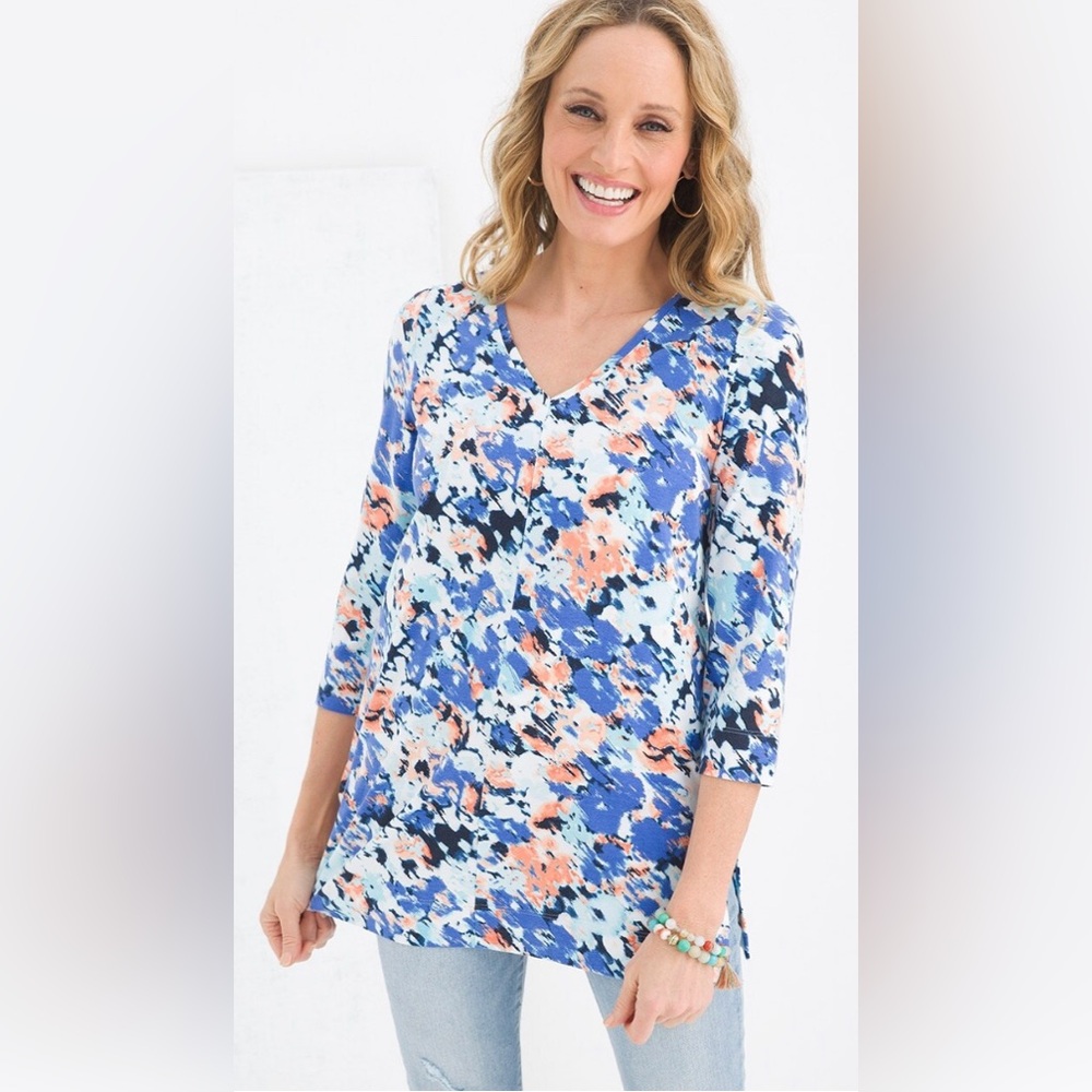 Chicos Colorful Refined Jersey Center-Seam Tunic size 0 (Small) Casual C…